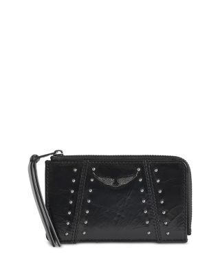 ZV Studded Vintage Patent Leather Card Holder
