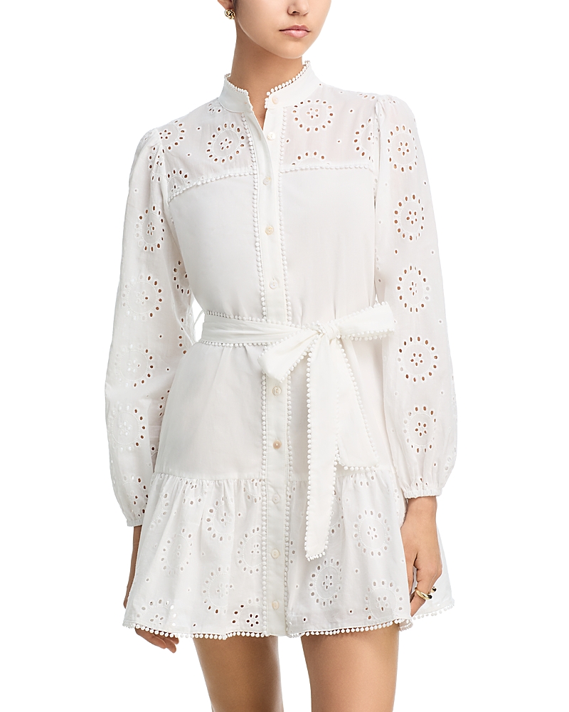 Aqua Eyelet Long Sleeve Mini Shirt Dress - Exclusive
