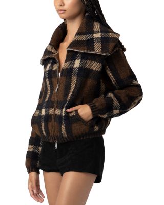 Plaid Funnel Collar Jacket
