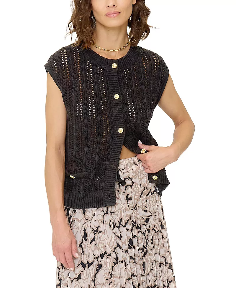 Central Park West Women's Rose Sleeveless Openstitch Cardi