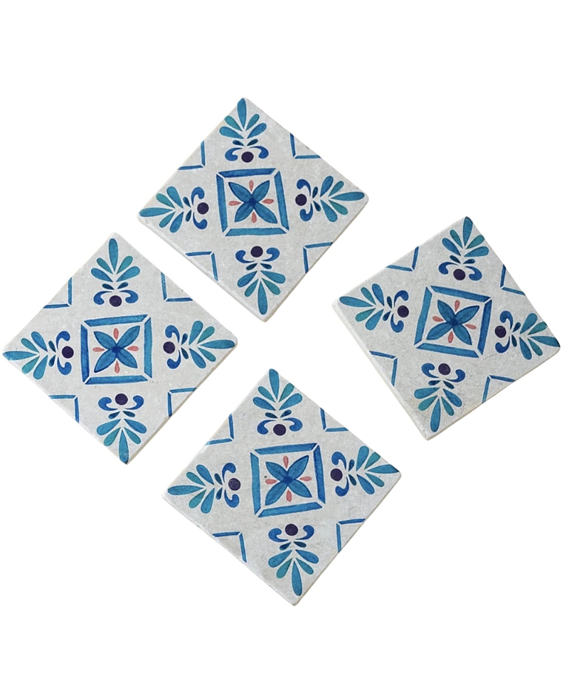 Gharyan Stoneware Malaga Patterned Marble Tiles Coasters, Set of 4