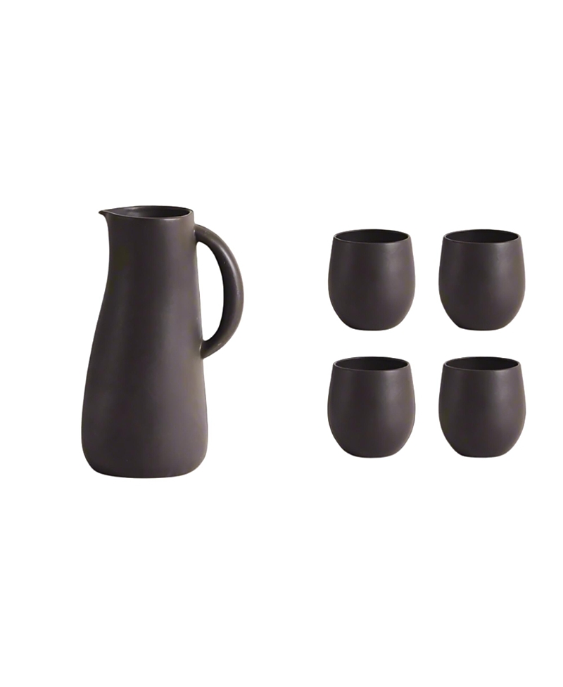 Gharyan Stoneware Serenity Jug & Cups, Set Of 5 In Gray