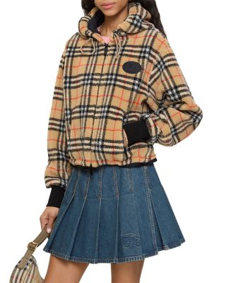 Fiona Cropped Check Fleece Hooded Jacket