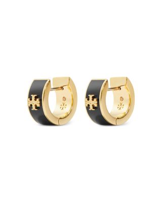 Kira Double T Emblem Jet Huggie Hoop Earrings 