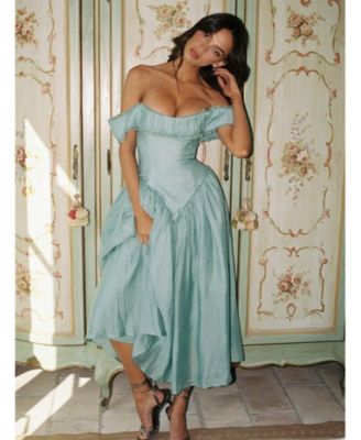  Xavy Rayon Off Shoulder Corset Midi Dress