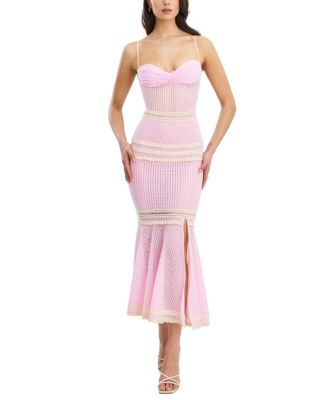  Pallas Bodycon Crochet Lace Trim Mermaid Maxi Dress