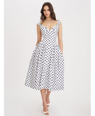 Rahma Polka Dot Drop Waist Midi Cotton Poplin Dress