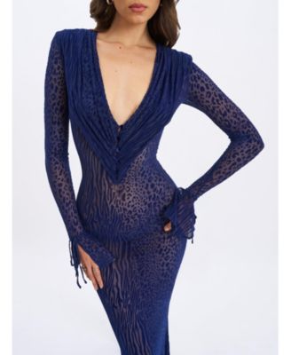  Ilyse V-Neck Plunge Animal Print Mermaid Hem Maxi Dress