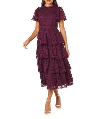 Coast Tiered Lace Dress With Flutter Sleeve