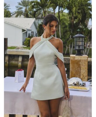  Zafrina Halter Off Shoulder Backless Mini Dress