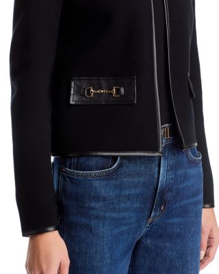Faux Leather Trim Cardigan 
