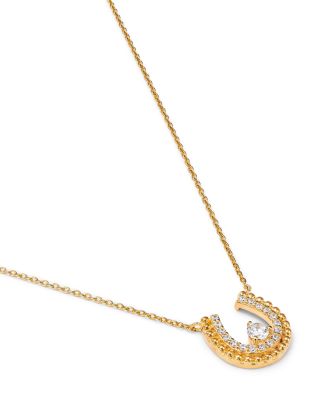 Diamond Horseshoe Beaded Pendant Necklace in 14K Yellow Gold, 0.25 tcw