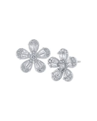 Cubic Zirconia Flower Button Earrings