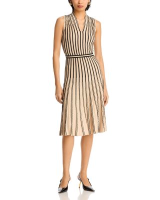 Stripe V Neck Ribbed Knit Dress