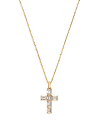 18K Yellow Gold Diamond Cross Pendant Necklace, 16-18"
