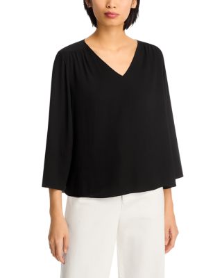 Silk V Neck Lantern Sleeve Top