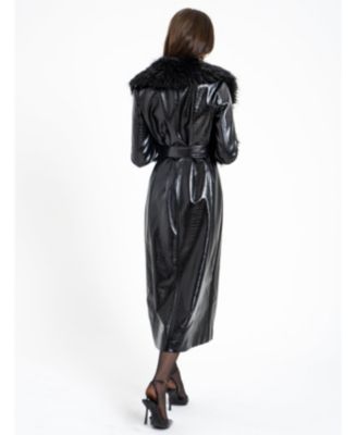  Zella Faux Fur Trim Faux Croc Leather Coat