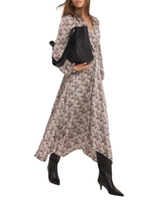  Women's Geo Long Sleeve Print Midi Dress