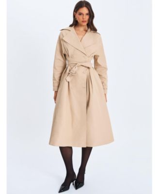  Ulila Double Breasted Pleated Cotton Blend Trench Coat