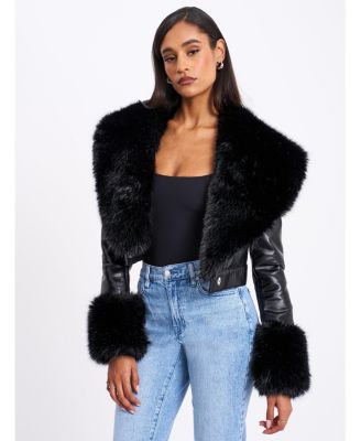  Ziah Cropped Faux Leather Jacket with Fur Collar
