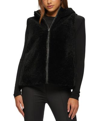 Shearling Lamb Zip Vest Hooded Reversible To Taffeta