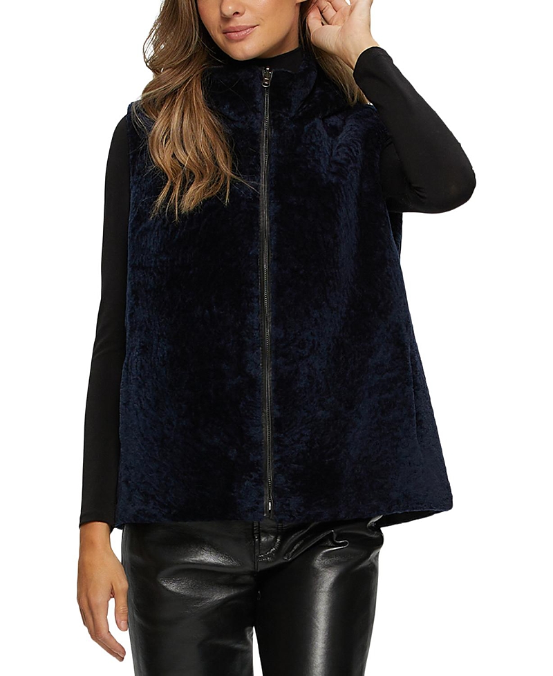 Gorski Shearling Lamb Zip Vest Hooded Reversible To Taffeta · Medium