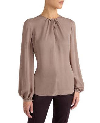  Elena Silk Charmeuse Long Sleeve Twist Neckline Blouse