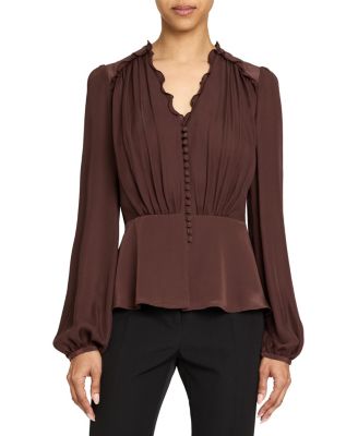  Lana Long Sleeve Silk Ruffle Top
