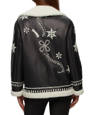  Shearling Lamb Zip Jacket with Wool Embroidery