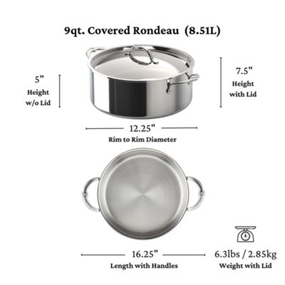 ProBond Luxe 9-Qt. Polished Professional Clad Stainless Steel Rondeau with Lid
