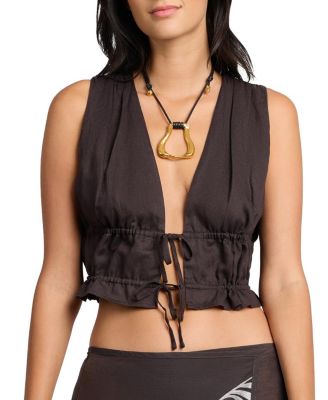  Air Linen Tie Front Top