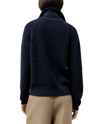  Ribbed-Knit Turtleneck Zip Cardigan