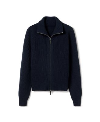  Ribbed-Knit Turtleneck Zip Cardigan