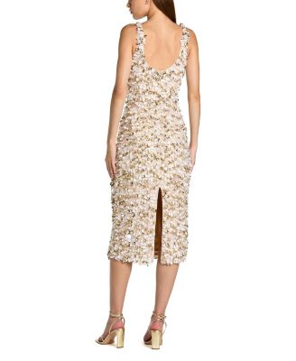  Mesh Sleeveless Paillette Beaded Fitted Midi Dress