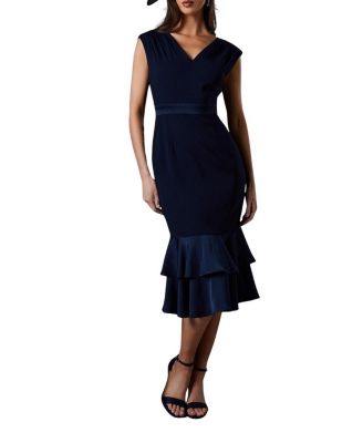 Satin Back Crepe Peplum Dress