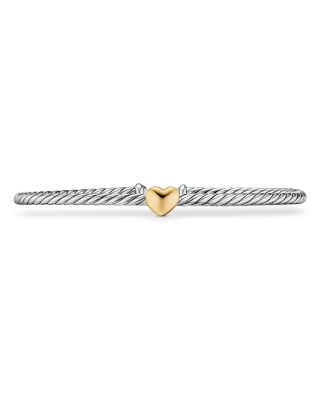Micro Cable Flex&reg; Heart Station Bracelet in Sterling Silver with 14K Yellow Gold, 2.6mm