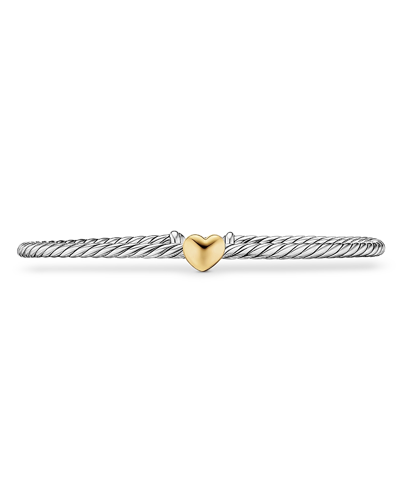 Micro Cable Flex Heart Station Bracelet in Sterling Silver with 14K Yellow Gold, 2.6mm