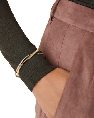 Diamond Double Layer Crossover Bangle Bracelet in 18K Yellow & White Gold, 0.71 tcw