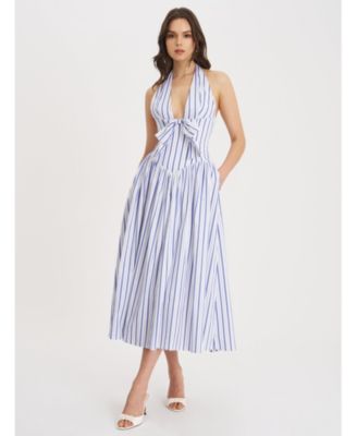 Mackenna Stripe Halter Smock Back Maxi Dress