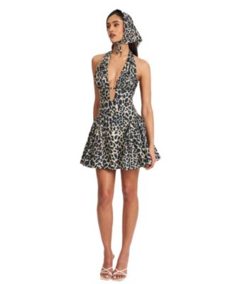 Mackenzie Cheetah Print Halter Linen Mini Dress
