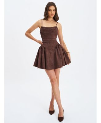 Raisa Suede Ruched Mini Dress