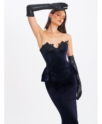  Pascha Lace Applique Strapless Peplum Maxi Dress