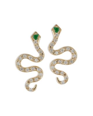 18K Yellow Gold Snakes Tsavorite & Diamond Python Stud Earrings