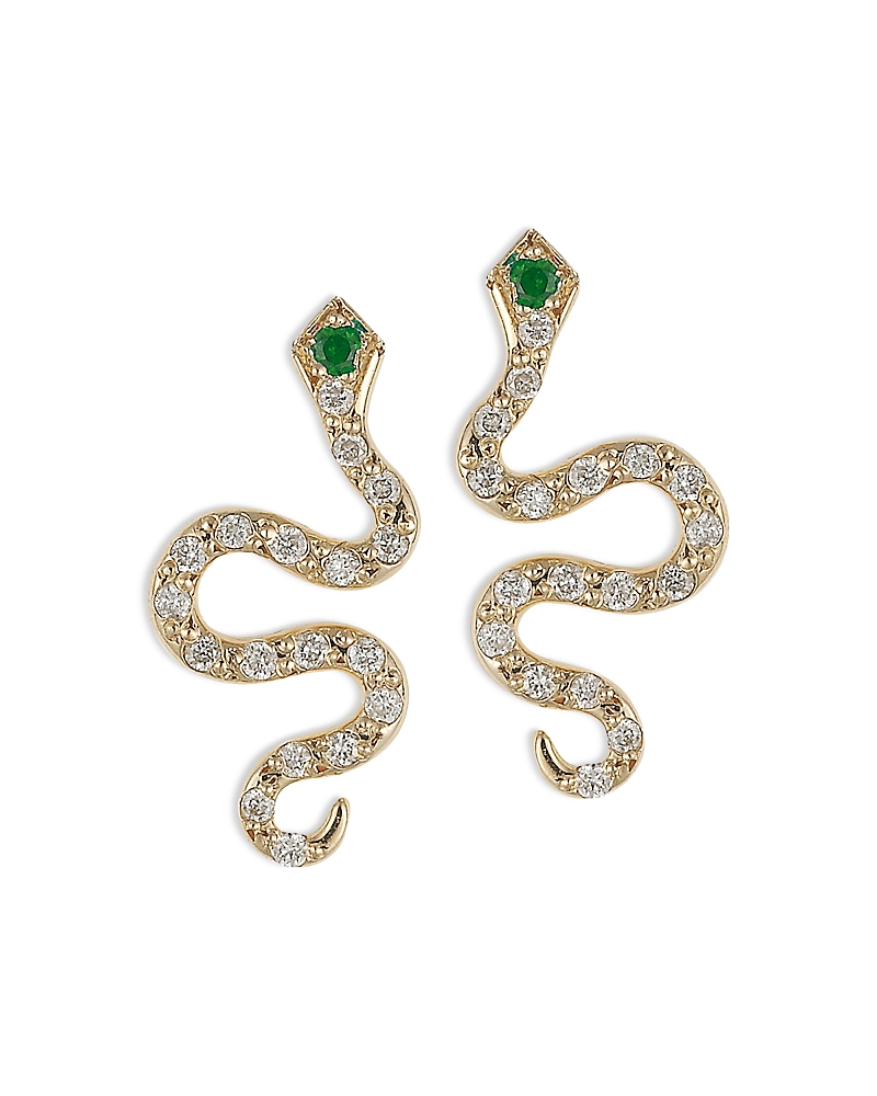 Ileana Makri 18K Yellow Gold Snakes Tsavorite & Diamond Python Stud Earrings