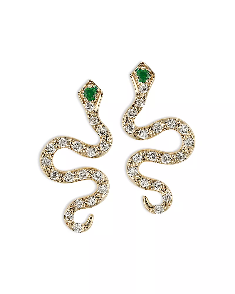 Ileana Makri 18K Yellow Gold Snakes Tsavorite & Diamond Python Stud Earrings