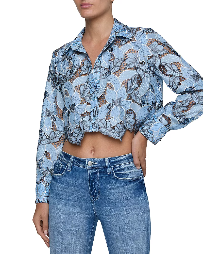 L'Agence Akemi Cropped Button Down Blouse