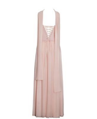  Qianna Peplum Top Chiffon Gown with Scarf