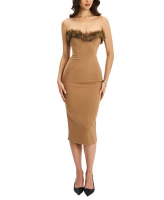  Rayanne Strapless Fur-Trimmed Sweetheart Maxi Dress