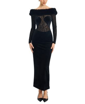 Alexis Animal Print Fur Boatneck Maxi Dress