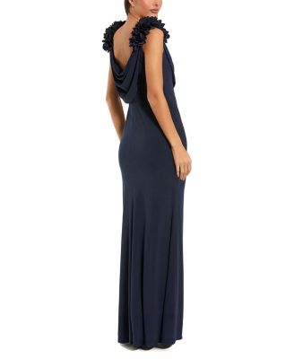  Jersey Cowl Neck Gown with 3D Flower Straps